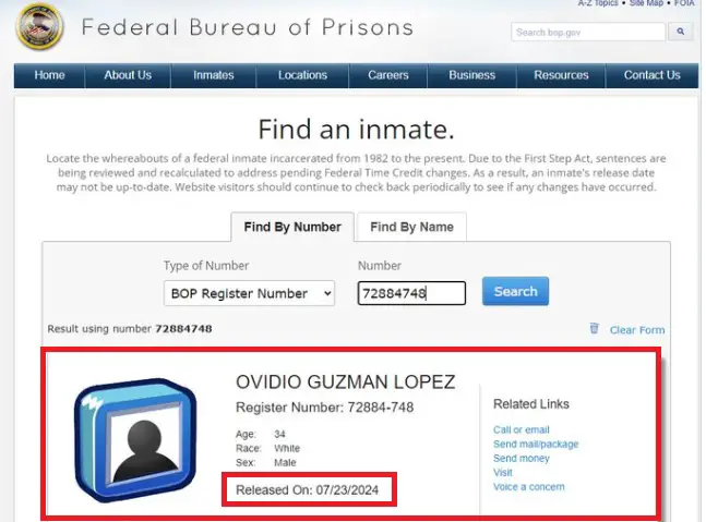 According to the U.S. Federal Bureau of Prisons, Ovidio Guzmán López ...