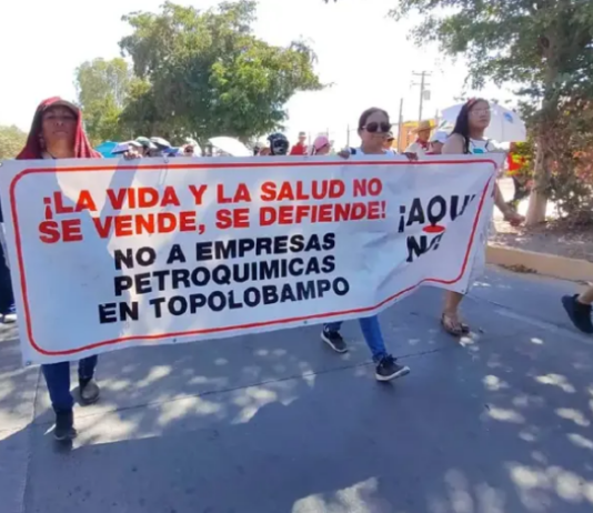 Protesters march in Los Mochis, Sinaloa, against GPO’s ammonia plant and the Mexinol project in Topolobampo